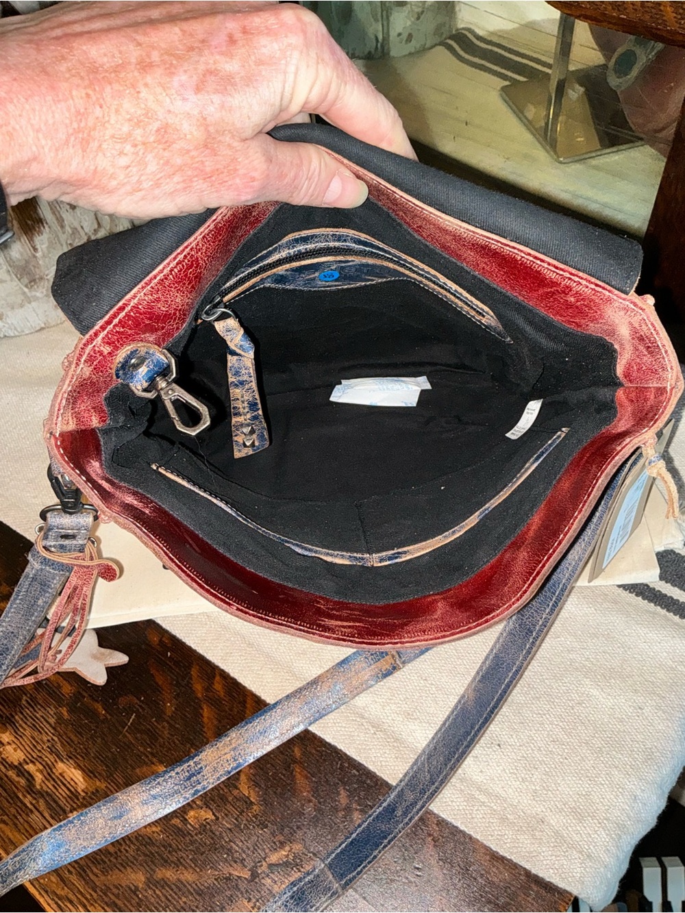 NWT Bed Stu Venice Beach Crossbody Bag Red White Blue Americana Lux MSRP $275 - Picture 12 of 13